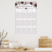 Rose gold Floral Wedding Seating List Table Number ポスター (キッチン)