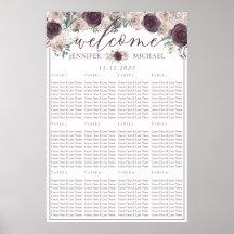 Rose gold Floral Wedding Seating List Table Number