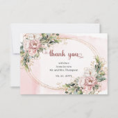 Rose Gold Flowers and Greenery Wedding Thank You  サンキューカード (正面)
