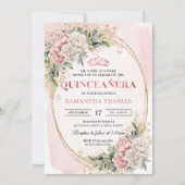 Rose Gold Flowers Greenery Quince Invitation 招待状 (正面)