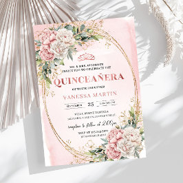 Rose Gold Flowers Greenery Quince Invitation 招待状