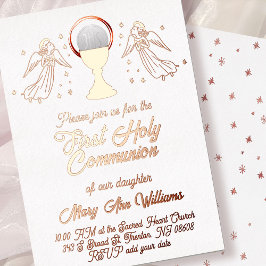 rose gold foil angels  First Communion 箔招待状