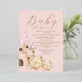 Rose Gold Foil & Blush Pink Princess Baby Shower 箔招待状 (立ち正面)
