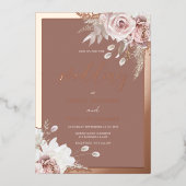 Rose Gold Foil Border Blush Floral Clay Wedding 箔招待状 (正面)