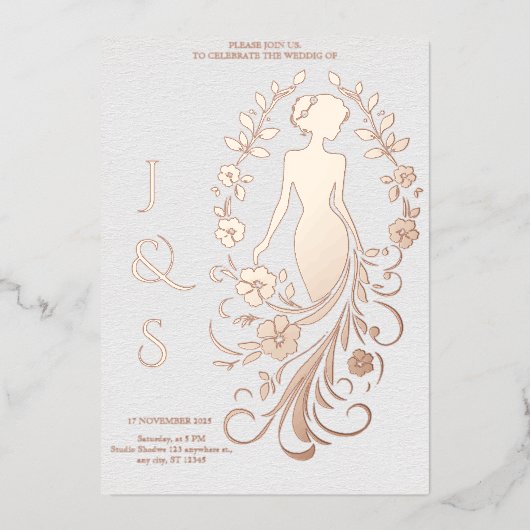 Rose Gold Foil Bride Wedding  箔招待状 (正面)