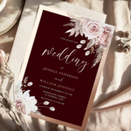 Rose Gold Foil Burgundy Blush Floral Wedding 箔招待状
