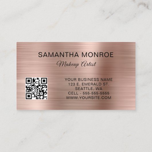 Rose Gold Foil Fancy Monogram QR Code 名刺 (裏面)