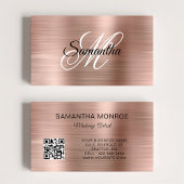 Rose Gold Foil Fancy Monogram QR Code 名刺