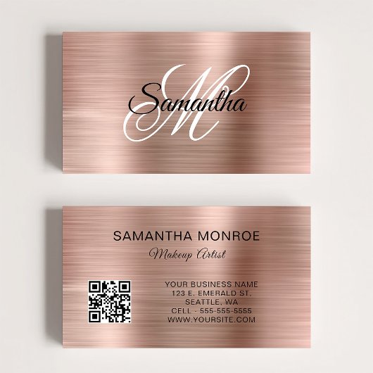 Rose Gold Foil Fancy Monogram QR Code 名刺
