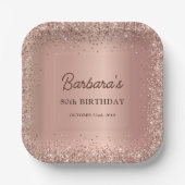 Rose Gold Foil Glitter 80th Birthday Name ペーパープレート (正面)
