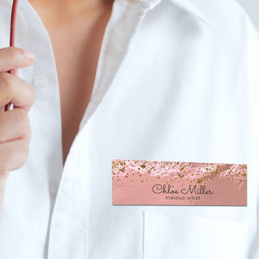 Rose Gold Foil Glittery Stylish Chic Makeup Artist 名札
