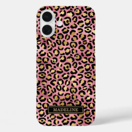 Rose Gold Foil Leopard Print Monogrammed iPhone 16 Plusケース