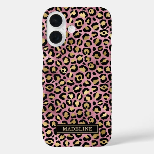 Rose Gold Foil Leopard Print Monogrammed Case-Mate iPhoneケース (裏面)