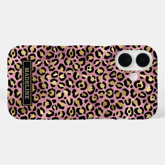 Rose Gold Foil Leopard Print Monogrammed Case-Mate iPhoneケース (裏面 (横))