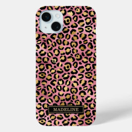 Rose Gold Foil Leopard Print Monogrammed iPhone 15 Miniケース