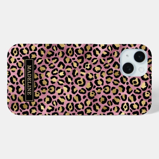 Rose Gold Foil Leopard Print Monogrammed Case-Mate iPhoneケース (裏面 (横))