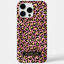 Rose Gold Foil Leopard Print Monogrammed iPhone 16 Pro Maxケース