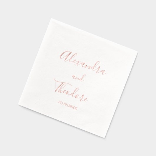 Rose Gold Foil Personalized Wedding Cocktail 箔ナプキン (左)