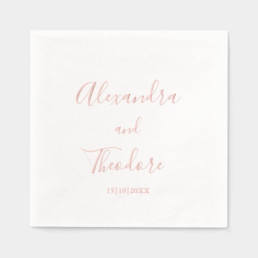Rose Gold Foil Personalized Wedding Cocktail 箔ナプキン (正面)
