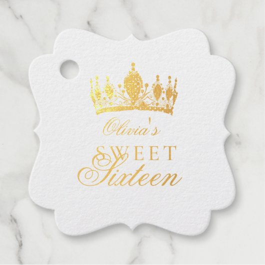 Rose Gold Foil Sweet 16 Sparkle Birthday フェイバータグ (正面)