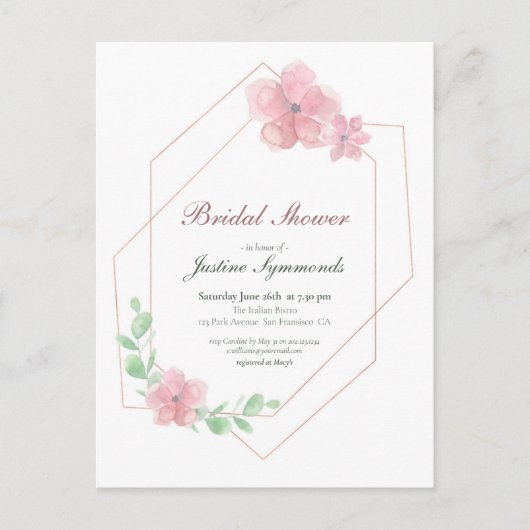 Rose Gold Geometric Floral Bridal Shower ポストカード (正面)