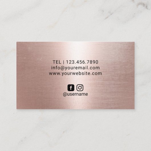 Rose Gold Geometric Navy Blue Glitter Beauty Salon 名刺 (裏面)