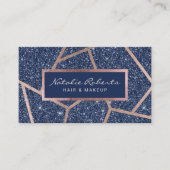 Rose Gold Geometric Navy Blue Glitter Beauty Salon 名刺 (正面)
