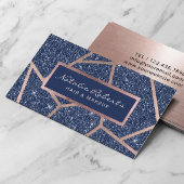 Rose Gold Geometric Navy Blue Glitter Beauty Salon 名刺
