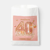 Rose Gold Glam 40th Birthday Thank You フェイバーバッグ (正面)