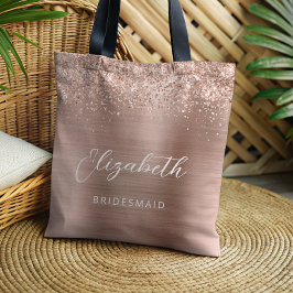 Rose Gold Glam Metallic Modern Script Bridesmaid トートバッグ