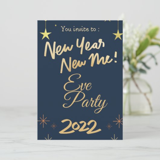 Rose Gold Glitter 2022 New Year's Party Invitation 招待状 (スタンド正面)
