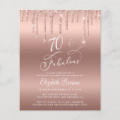 Rose Gold Glitter 70th Birthday Budget Invitation (正面)