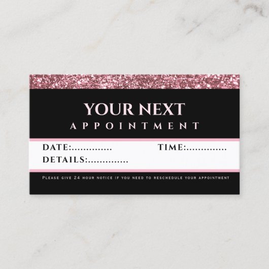 Rose Gold Glitter Beauty Salon appointment card 名刺 (正面)