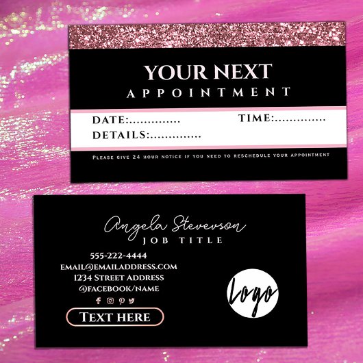 Rose Gold Glitter Beauty Salon appointment card 名刺