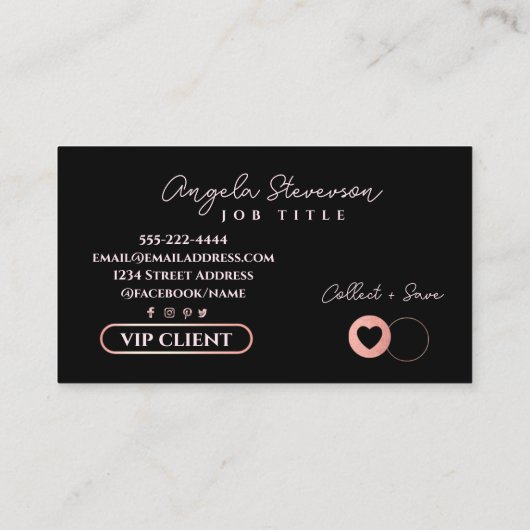 Rose Gold Glitter Beauty Salon Loyalty Card 名刺 (裏面)