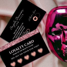 Rose Gold Glitter Beauty Salon Loyalty Card 名刺