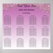 Rose Gold Glitter Birthday Alphabetic Seating Plan ポスター (正面)