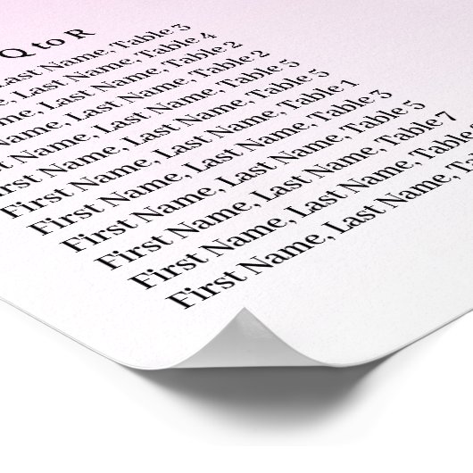 Rose Gold Glitter Birthday Alphabetic Seating Plan ポスター (角)