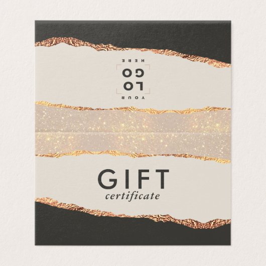 Rose Gold Glitter & Black Modern Gift Certificate (外部フラット)
