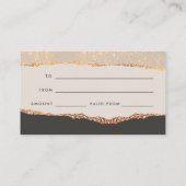 Rose Gold Glitter & Black Modern Gift Certificate 名刺 (裏面)