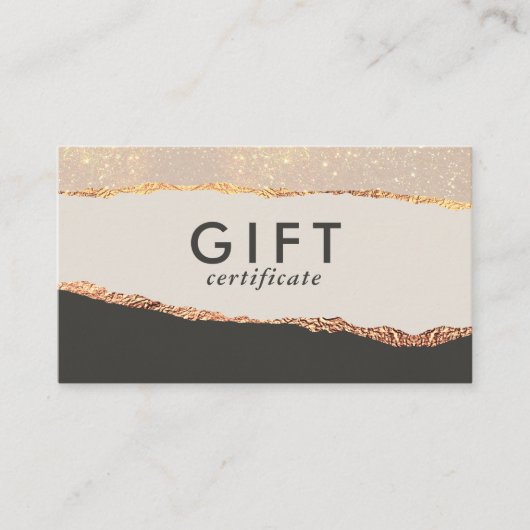 Rose Gold Glitter & Black Modern Gift Certificate 名刺 (正面)
