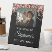 Rose Gold Glitter Black Photo 40th Birthday 台座サイン (インサイチュ)
