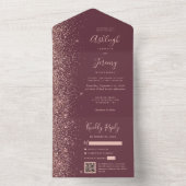 Rose Gold Glitter Burgundy QR Code Wedding オールインワン招待状 (内側)