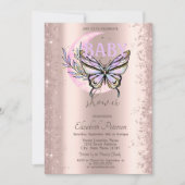 Rose Gold Glitter Butterfly Moon Baby Shower 招待状 (正面)