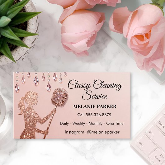 Rose Gold Glitter Classy Cleaning Services 名刺