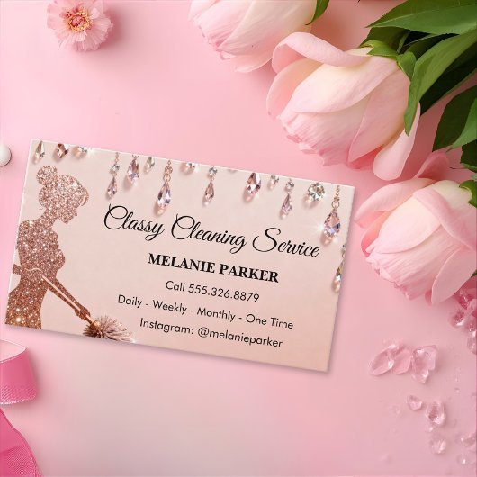 Rose Gold Glitter Classy Cleaning Services 名刺