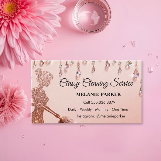 Rose Gold Glitter Classy Cleaning Services 名刺
