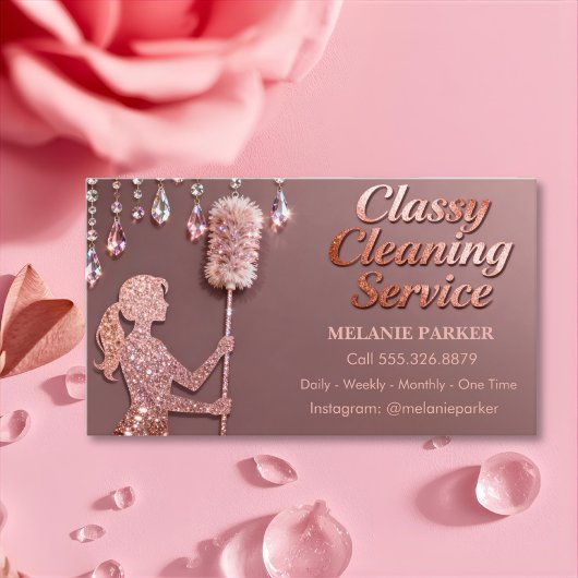 Rose Gold Glitter Classy Cleaning Services 名刺