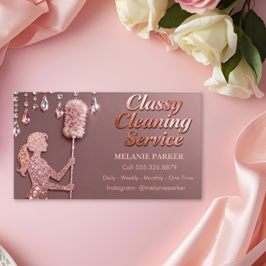 Rose Gold Glitter Classy Cleaning Services 名刺