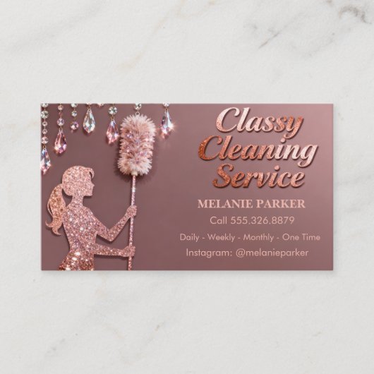 Rose Gold Glitter Classy Cleaning Services 名刺 (正面)